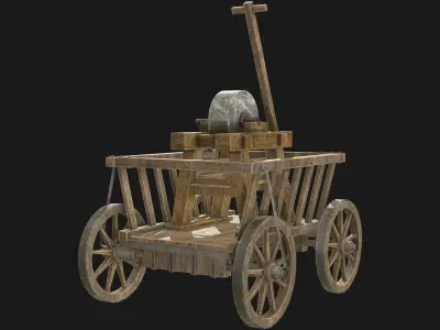 Cart With Old Grindstone 1 Low-poly 3D model