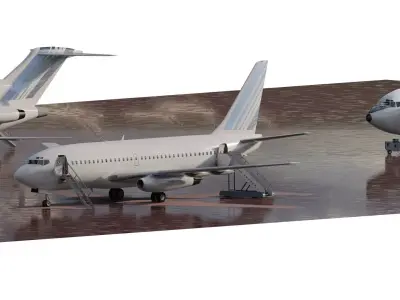 1970s AIRBUS A300  BOEING 737-200 and 707 and 727 3D model