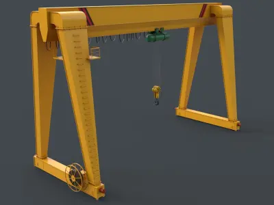 PBR Single Girder Gantry Crane V2 - Yellow Low-poly 3D model