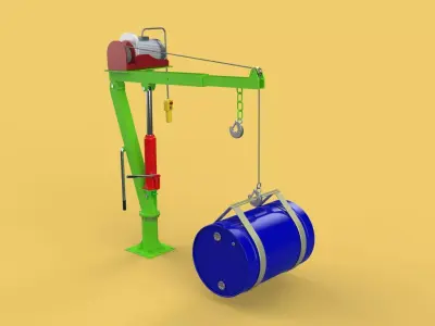 SWIVEL LIFTING CRANE ELECTRIC WINCH HOIST JIB STEEL DRUM BARREL 3D model