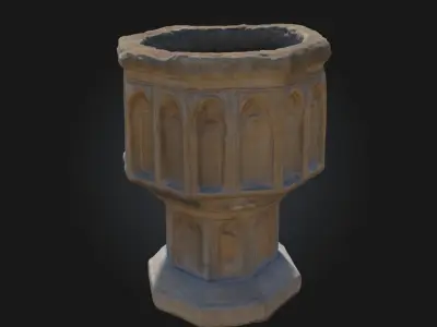 Historic Baptismal Font  Sacred Craftsmanship Preserved in Stone 3D model