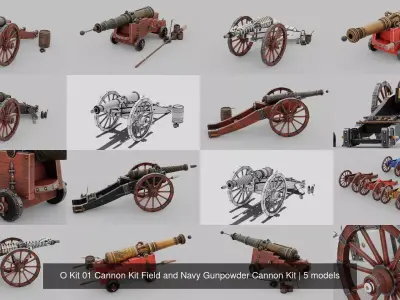 O Kit 01 Cannon Kit Field and Navy Gunpowder Cannon Kit 3D Model Pack