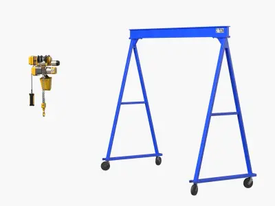 2 Ton Manual Drive Overhead Gantry with Lifting Hook Blue 3D model