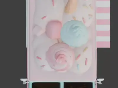 Stylized Summer Ice Cream Truck 3D Model Low-poly 3D model