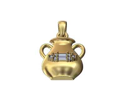 Diamond baguette cluster urn pendant charm with bail 3D print model