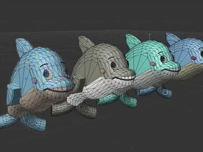Happy Baby Dolphins Collection - 4 Colorful Characters Low-poly 3D model