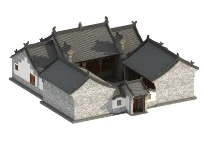 town Chinese style commercial residential buildings 3D model buy