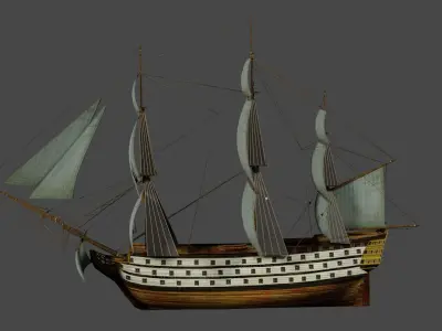 Stylish Big Wooden Ship Low-poly 3D model