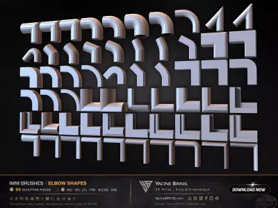 60 Hard Surface IMM Elbow Shapes Low-poly 3D model