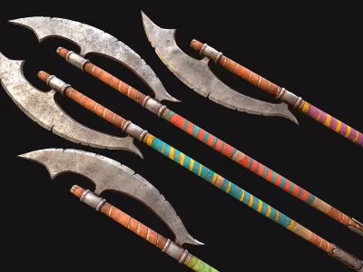 Medieval Polearms Weapon Berdysh Axe Glaive Armory Set Low-poly 3D model