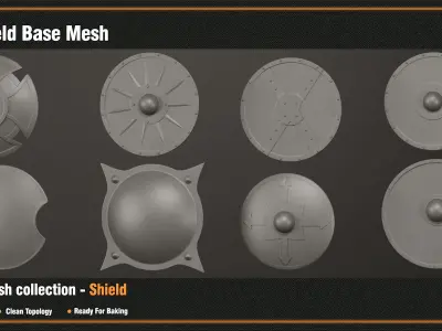50 Shield Base Mesh - VOL 02-Game Ready  Low-poly 3D model