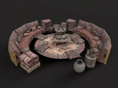 Mongolian Yurt and Interior 1 Low Poly PBR  Low-poly 3D model