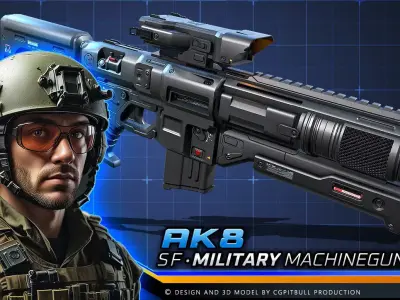 AK8 - Heavy MachineGun Low-poly 3D model