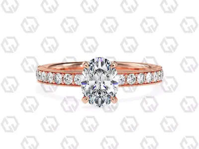 Ring 66 Oval Shape milgrain pave set ring with Gems 3D print model