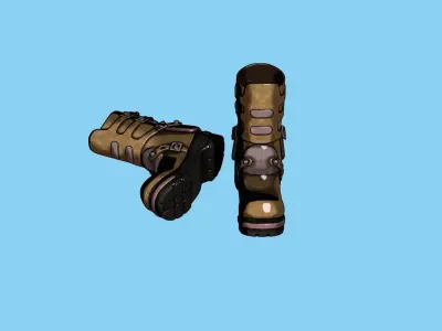 Metal Leather Boots Sci-Fi Combat Boots Low-poly 3D model