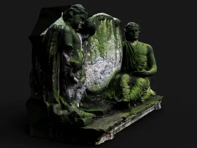 ancient mossy tombstone front part monument PBR photogrammetry Low-poly 3D model
