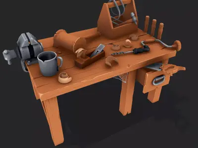 Stylized Carpentry Bench Low-poly 3D model