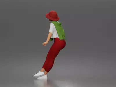 Weekend explorer strolls wearing tee leggings hat sweater draped 3D print model