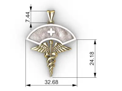 Nurse Cap Pendant with Caduceus Charm Jewelry 3D print model
