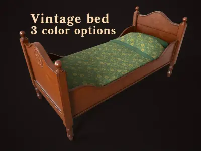 Classic vintage Single bed Low-poly 3D model