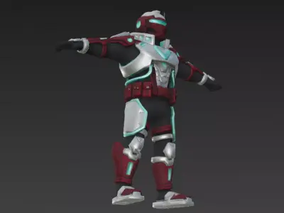 Cartoon Cyberpunk Rigged Mercenary 3D Model Low-poly 3D model purchase