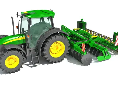Tractor with Seed Drill 3D model