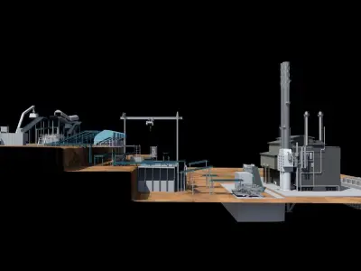 FACTORY power plant in desert 3D model