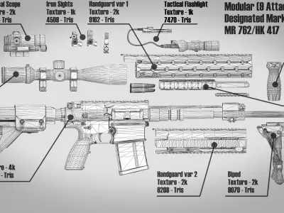 MR 762 Modular Designated Marksman Rifle Low-poly 3D model