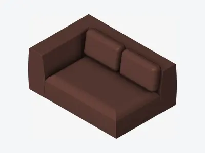 Seat - Sofa - Simplicity - Double - One Arm Low-poly 3D model