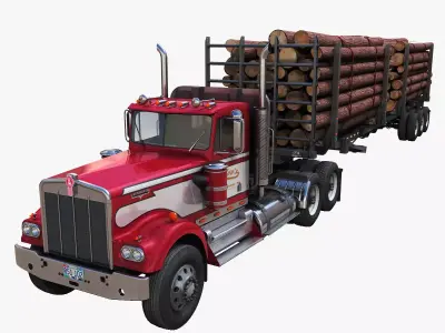 Kenworth W900A log truck Low-poly 3D model