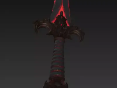 Bloodbound Dagger Cursed Obsidian Blade with Glowing Red Runes 3D model
