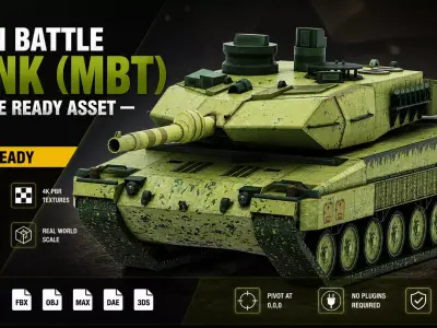 Main Battle Tank MBT Low Poly Military Vehicle Game Ready B Low-poly 3D model