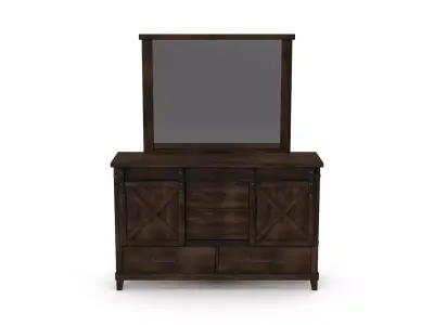 Drawer Dresser in Dark Walnut With Mirror 3D model
