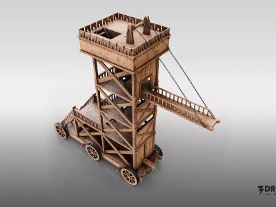Medieval Siege Tower - Historical Siege Weapon Low-poly 3D model