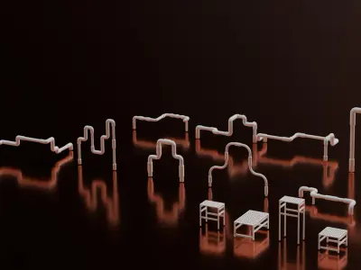 28 Mesh Piece Machines  Pipes  Connectors and Crates Low-poly 3D model
