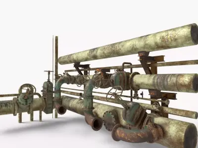 Old Rusty Water Control Valves And Pipes 3D model
