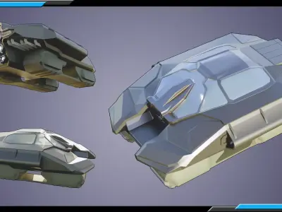 Sci-Fi Starship with Interior Base Mesh 02 Low-poly 3D model