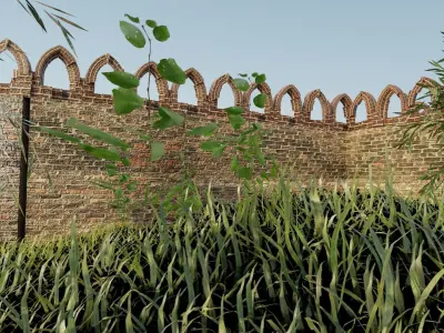 Castle old stone gate in middle of grassy area Low-poly 3D model