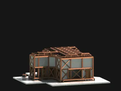 Medieval Low Poly Building Castle Wooden Village Stone House 42 Low-poly 3D model
