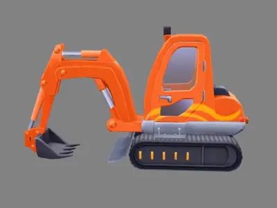 Cartoon excavator - Building construction vehicles Low-poly 3D model