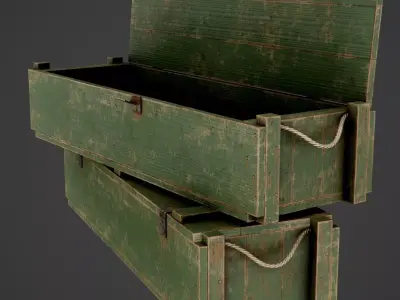 Painted Wooden Ammo Box - PBR Game-Ready Low-poly 3D model