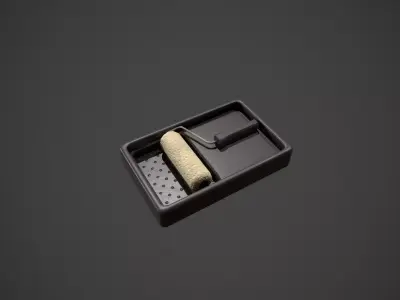 Clean Paint Roller and Tray Low-poly 3D model