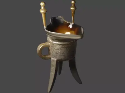 Chinese style brass cup for ancient movie scene Low-poly 3D model