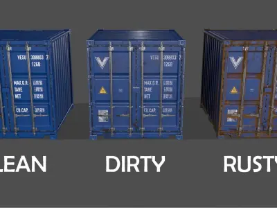 PBR 10 ft Storage Container - Blue Low-poly 3D model