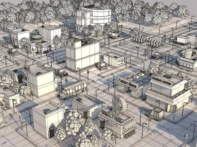 Low Poly Cartoon City Pack 3D model