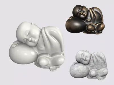 Sleeping monk figurine 3D print model Low-poly 3D model