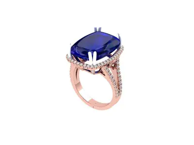Cushion Solitaire Art deco Ring 3D print model 7