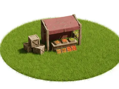 Medieval Market Stall Low-poly 3D model