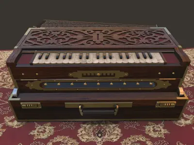 Harmonium musical instrument on rug Low-poly 3D model