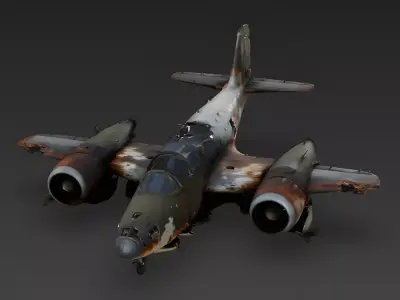 Realistic Wrecked Twin-Engine Military Jet 3D Model Low-poly 3D model